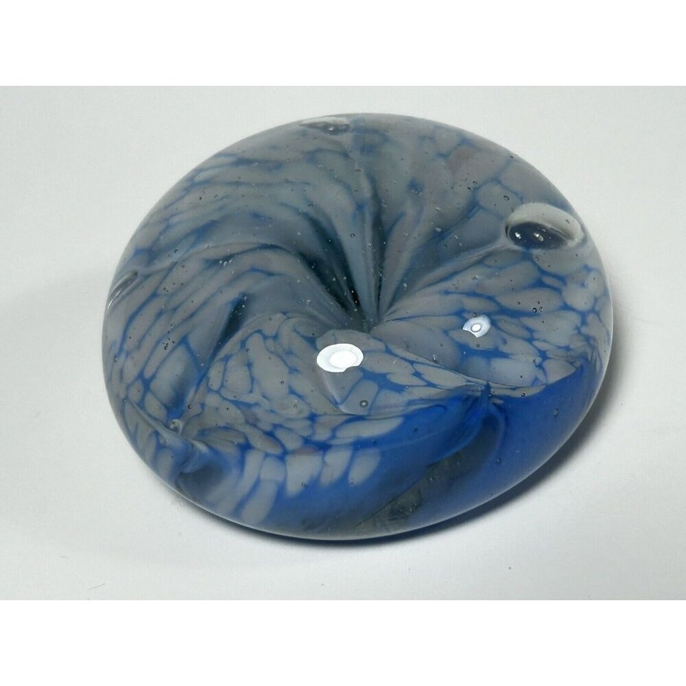 Hand Blown Blue And White Studio Glass Paperweight Eye Of The Storm